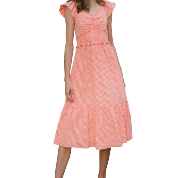 Ivy City Co Gidget Orange Gingham Midi Dress - Picture 2 of 6